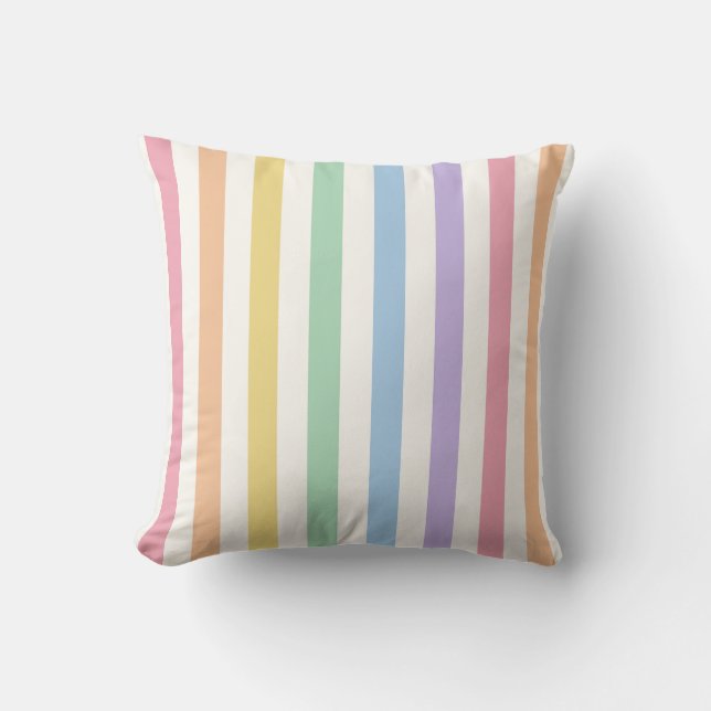 Coussin Rayure verticale arc-en-ciel pastel (Recto)