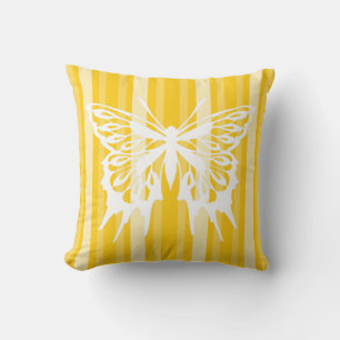 Coussin Rayure victorienne au moutarde avec papillon