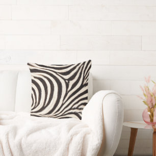 Coussin Rayure Zèbre Noir Blanc Faux Fourrure Aspect 