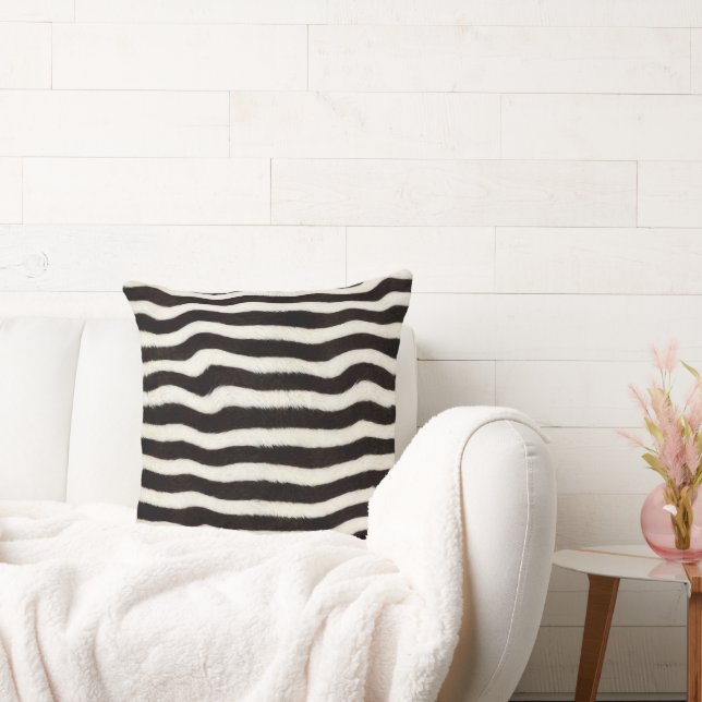 Coussin Rayure Zèbre Noir Blanc Faux Fourrure Aspect  (Canapé)