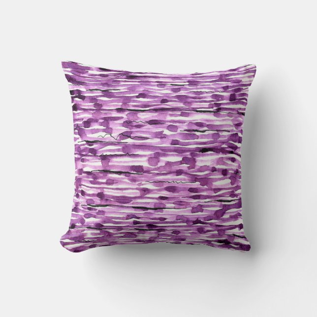 Coussin Rayures Abstraites d'aquarelle violet (Recto)
