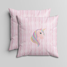 Rayures aquarelles roses et blanches avec licorne 