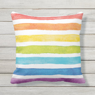 Coussin Rayures Arc-en-Ciel Aquarelle Couleurs Vives