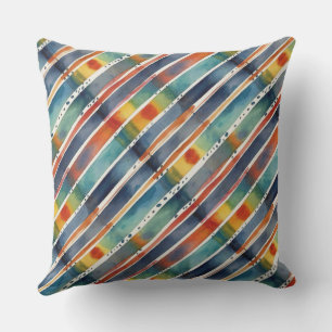 Coussin Rayures arc-en-ciel colorées uniques motif aquarel