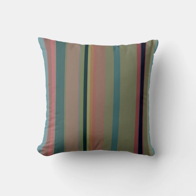 Coussin Rayures arc-en-ciel rétro en corail, sarcelle et m (Recto)