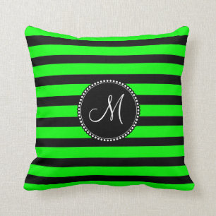 Coussin Rayures au néon lumineuses de vert et de noir de