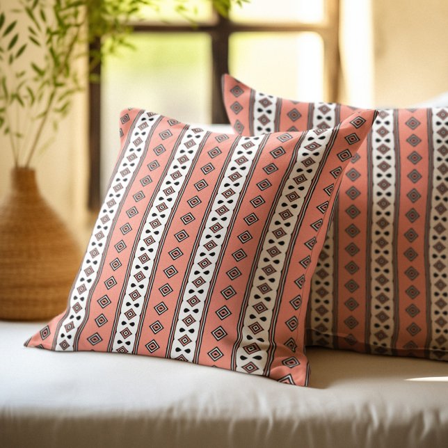 Coussin Rayures aztèques abricot et blanc (Créateur téléchargé)