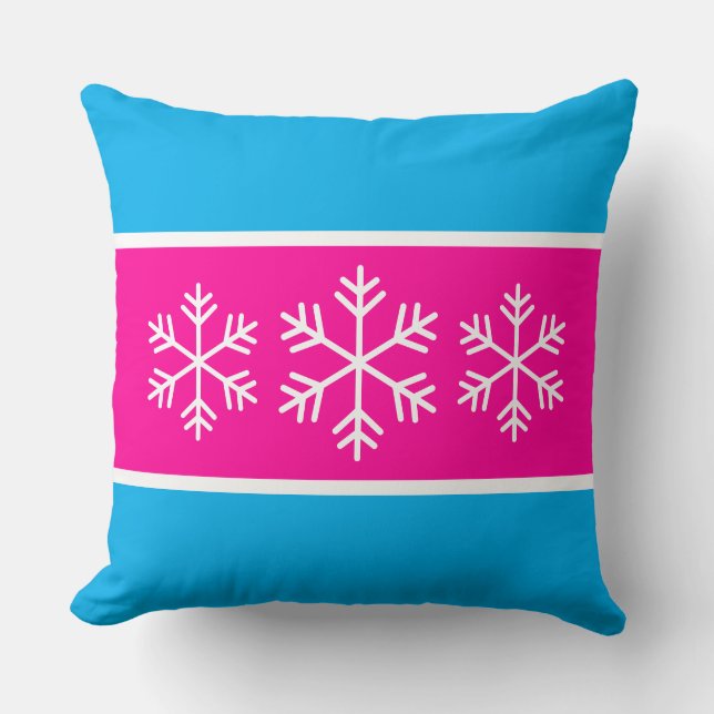 Coussin Rayures Azur Rose Clair Flocons de Neige Alpins Bl (Recto)