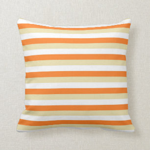 Coussin Rayures beiges, blanches et oranges