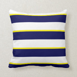 Coussin Rayures blanches de bleu marine, jaunes et grandes