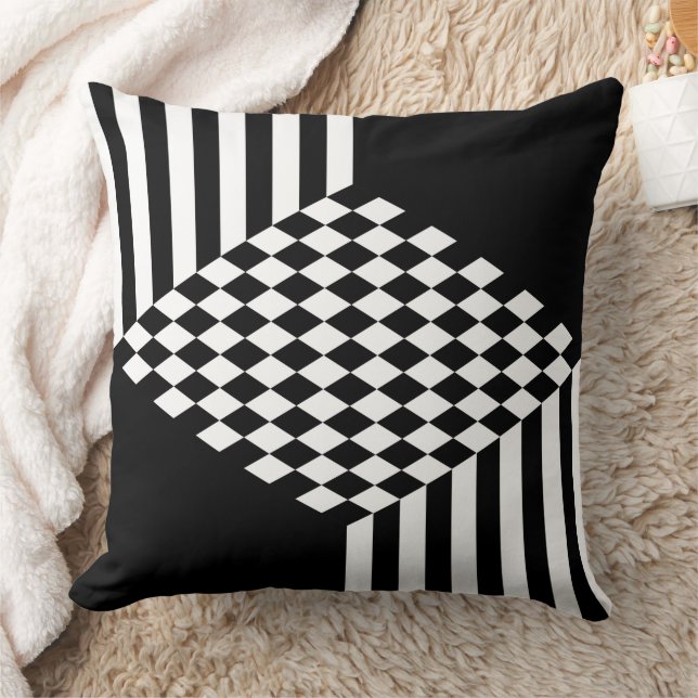 Coussin Rayures blanches et noires élégantes Damier diaman (Couverture)