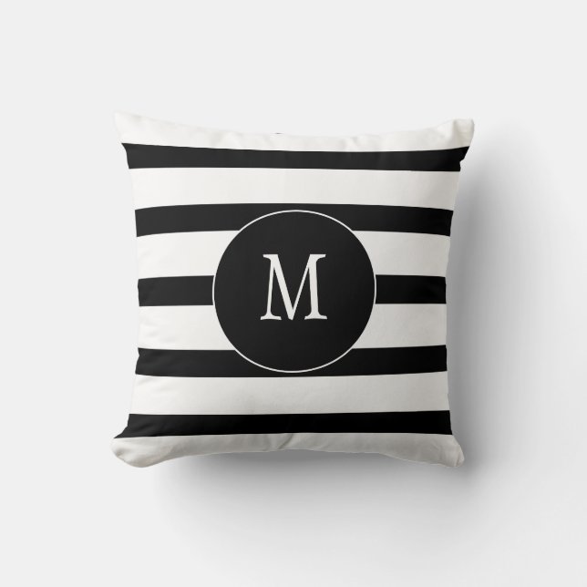 Coussin Rayures blanches et noires Monogramme (Recto)