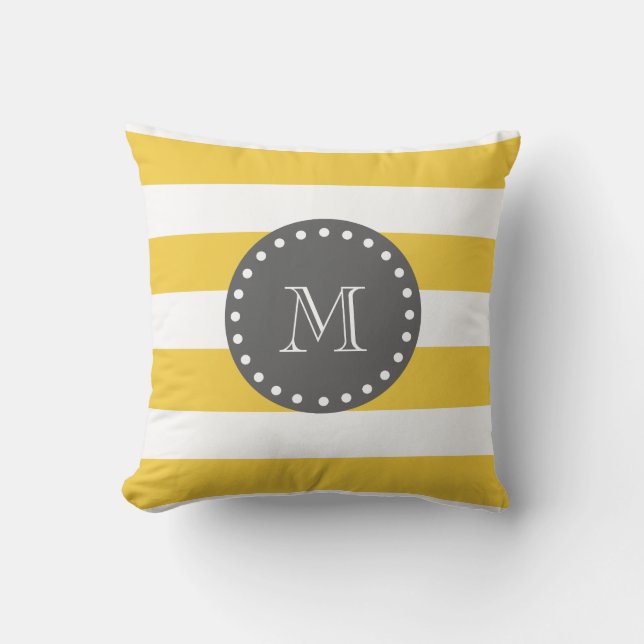 Coussin Rayures blanches jaunes motif, monogramme de (Recto)