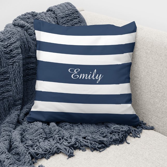 Coussin Rayures Bleu Marine Modernes Personnalisées (Créateur téléchargé)