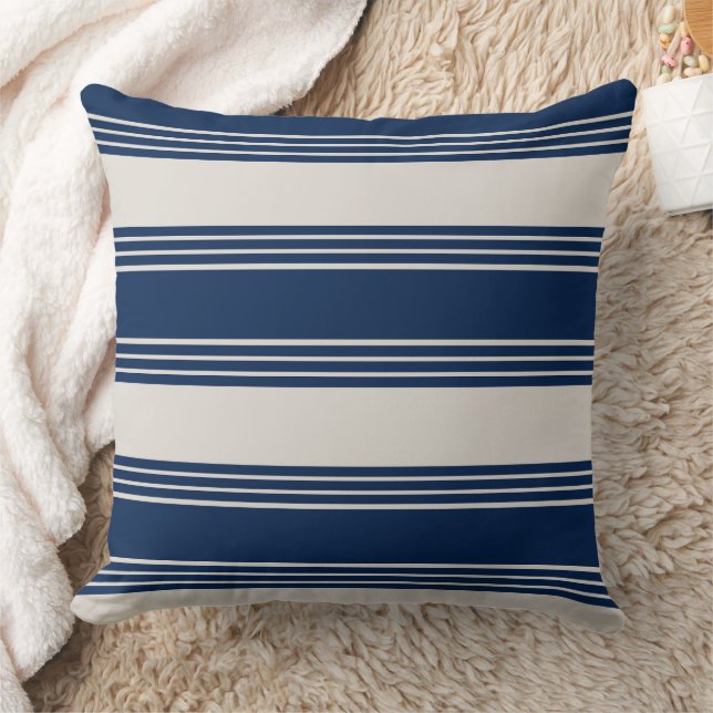 Coussin Rayures Bleu Marine Nautique (Couverture)