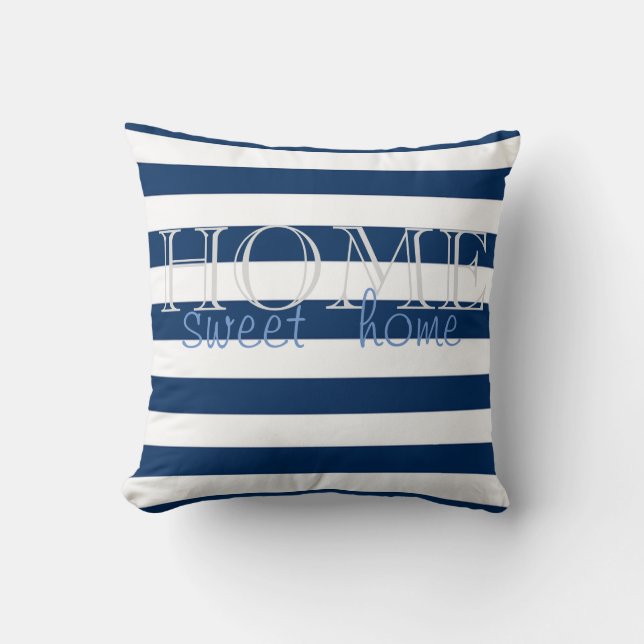 Coussin Rayures Bleu Nuit Modernes, Maison Douce Maison (Recto)