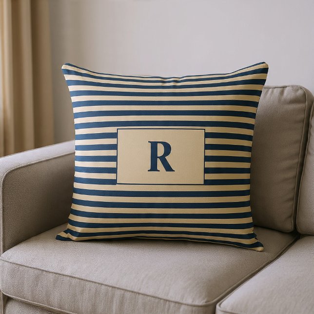 Coussin Rayures Bleu/Vanille Monogrammées (Créateur téléchargé)