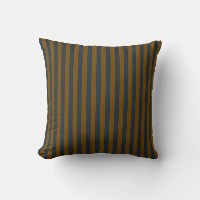 Coussin rayures bleu-vert foncé et bronze antique (Recto)
