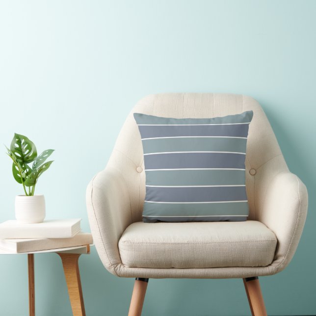 Coussin Rayures Bleu Vert Poussiéreux Modernes (Chaise)