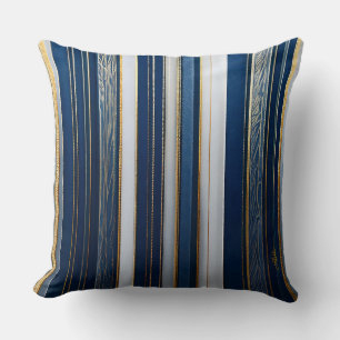 Coussin Rayures Bleues Blanches Or pour le Blues de Noël