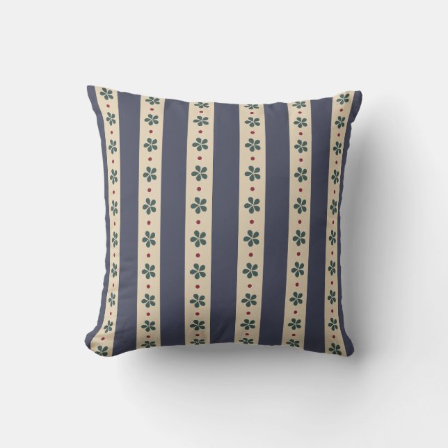 Coussin Rayures Bleues Et Fleurs (Recto)