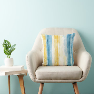 Coussin Rayures bleues et jaunes – Côtière méditerranéenne