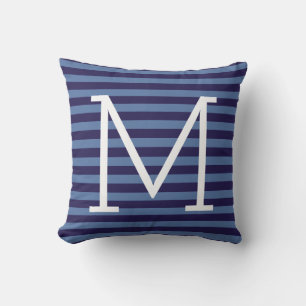 Coussin rayures bleues + monogramme, design
