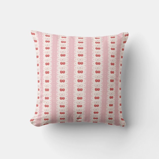 Coussin Rayures Cerise Prépa - Rose et Blanc Cassé (Recto)