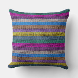 Coussin Rayures Colorées Burlap Lin Rustique Jute #5