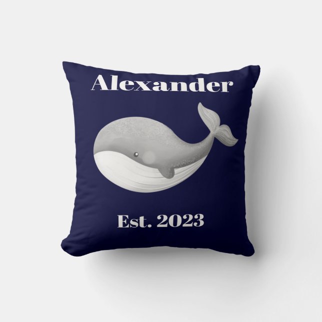 Coussin Rayures de baleine grise marine  Blanc et bleu mar (Recto)