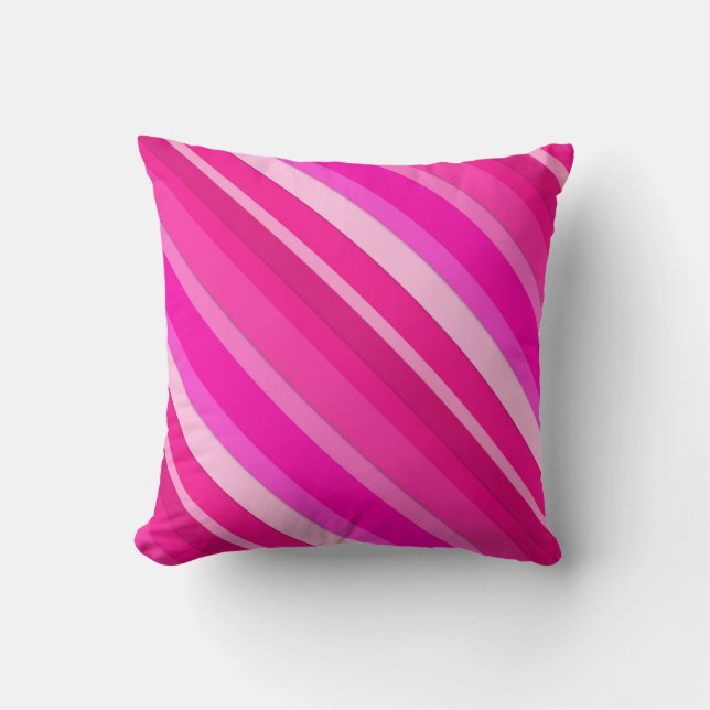 Coussin Rayures de bonbons en couches - rose et fuchsia (Recto)