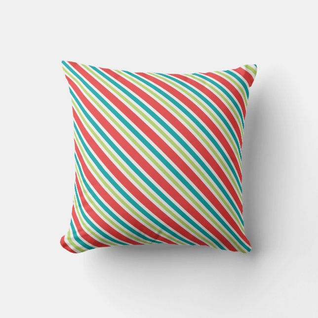Coussin Rayures de bonbons rouges, bleus et verts de Noël  (Recto)