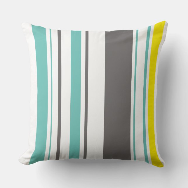 Coussin - Rayures de cabine de plage sarcelle clai (Recto)
