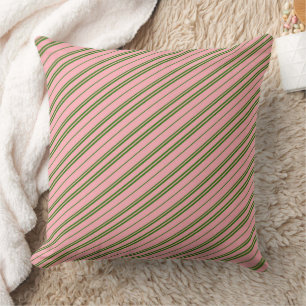 Coussin Rayures de canne à bonbons rose et vert
