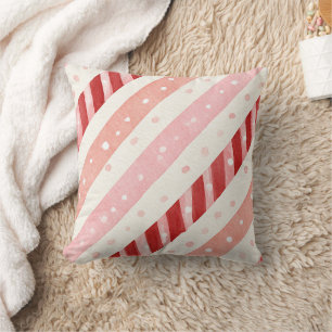 Coussin Rayures de canne à bonbons rose rouge
