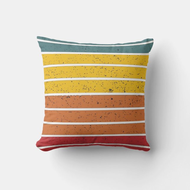 Coussin Rayures de coucher de soleil arc-en-ciel rétro vin (Recto)