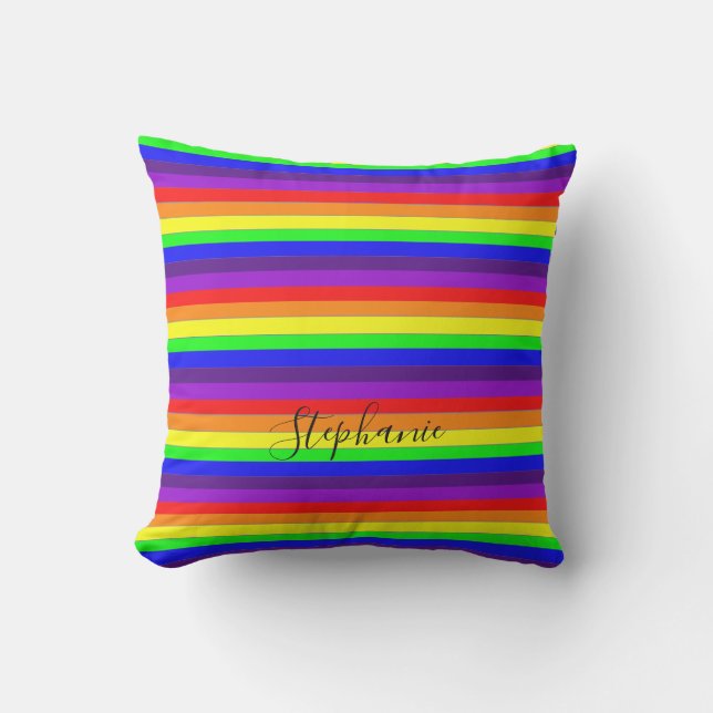 Coussin Rayures de couleur arc-en-ciel Abstrait Monogramme (Recto)