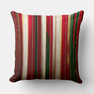 Coussin Rayures de Couleurs de Noël Rouge Vert Blanc Or