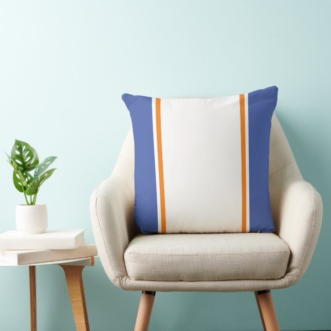 Coussin Rayures de course orange larges blanches sportives (Chaise)