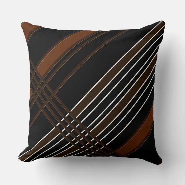 Coussin Rayures de diagonale de brun et de noir (Recto)