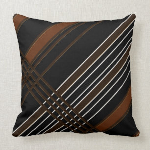 Coussin Rayures de diagonale de brun et de noir
