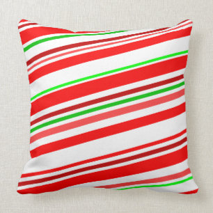 Coussin Rayures de fête vertes blanches rouges de sucreri