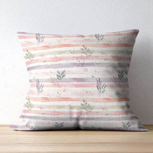 Coussin Rayures de feuilles à l'aquarelle pastel vintage