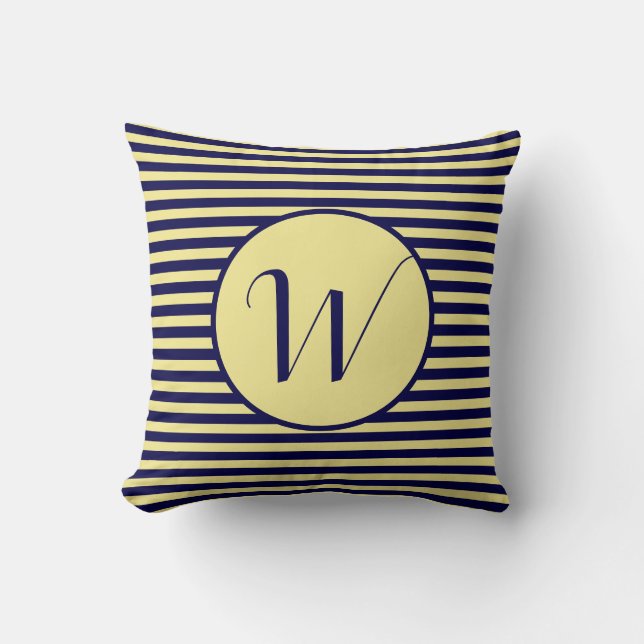 Coussin Rayures de lettre de monogramme à cadre bleu Couss (Recto)