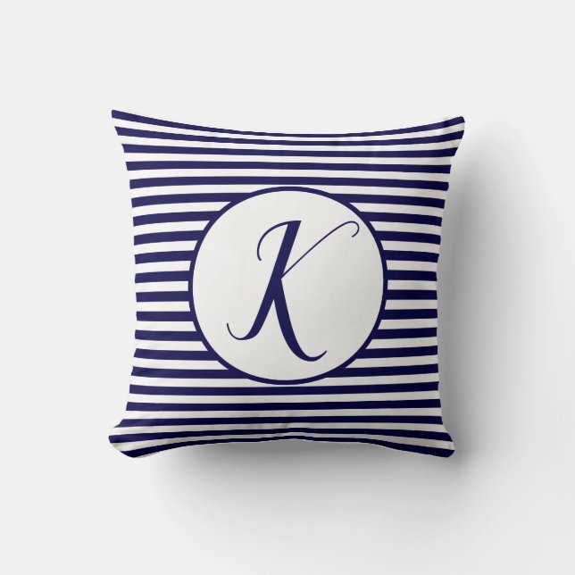 Coussin Rayures de lettre de monogramme à cadre bleu Couss (Recto)