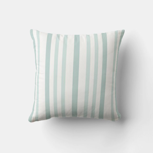 Coussin Rayures de ligne vert grisâtre gris sur blanc (Verso)