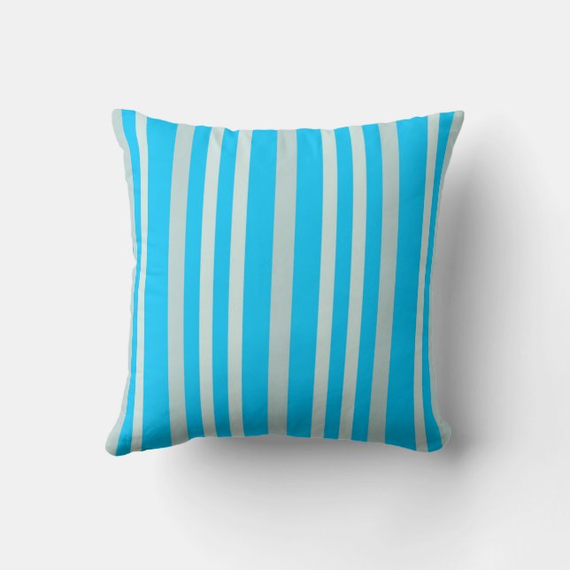 Coussin Rayures de ligne vert grisâtre gris sur bleu ciel  (Verso)