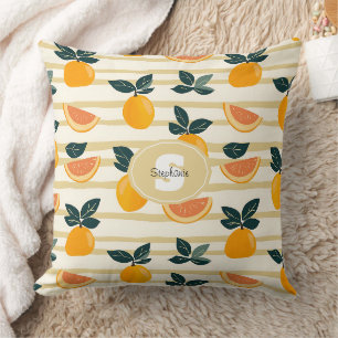 Coussin Rayures de Méditerranée Citron & Pamplemousse Rose