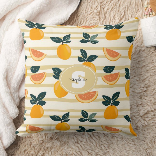 Coussin Rayures de Méditerranée Citron & Pamplemousse Rose (Couverture)