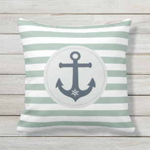 Coussin Rayures de menthe d'Ancre et de roue de bateaux